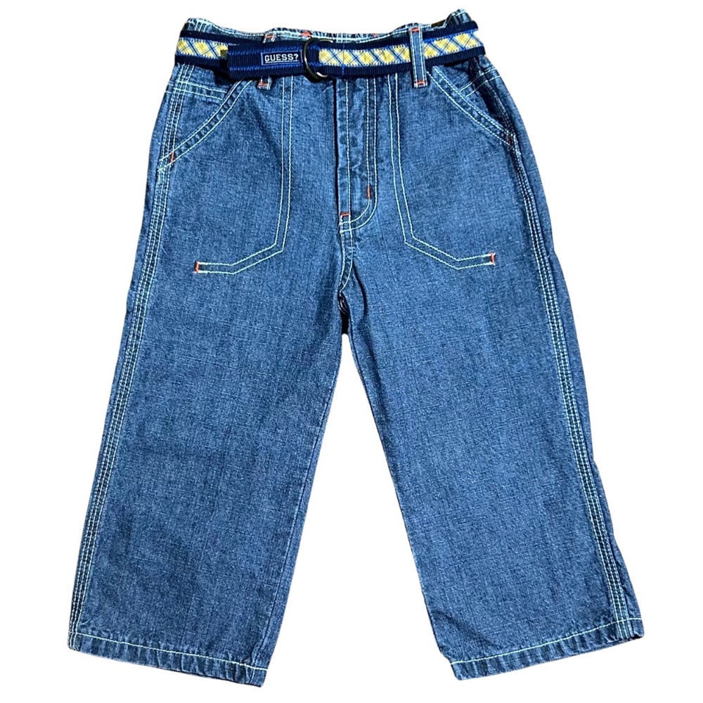 VINTAGE 90s Guess Baby Boy’s Belted Casual Solid Blue Denim Jeans 2T